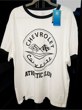 NWT GM Chevrolet Corvette Athletic Club Ringer T-Shirt White Black XXL